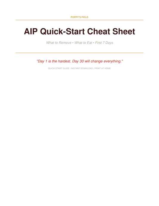 AIP Quick-Start Cheat Sheet | Autoimmune Protocol Phase 1 Food List First 7 Days | Instant Download — Poppy's Field (preview 1)