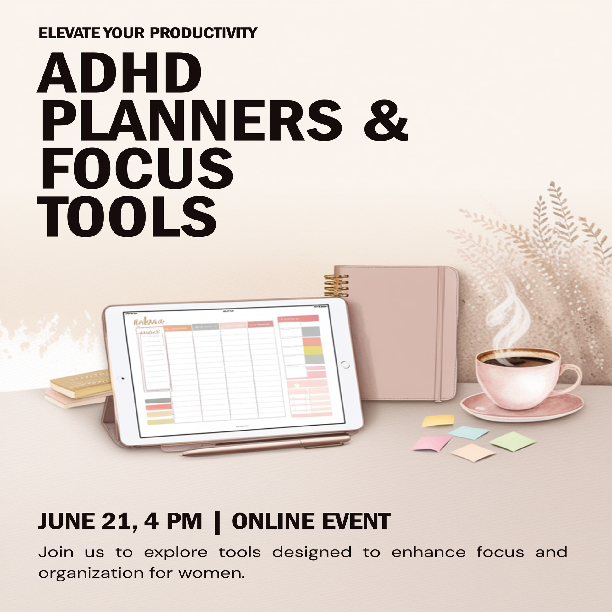 Poppy's Field ADHD planner and focus tools — lifestyle mockup