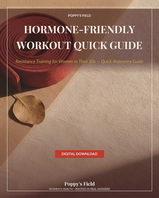 Hormone-Friendly Workout Quick Guide | Resistance Training Women in 30s Weekly Structure | Instant Download — Poppy's Field (hero)