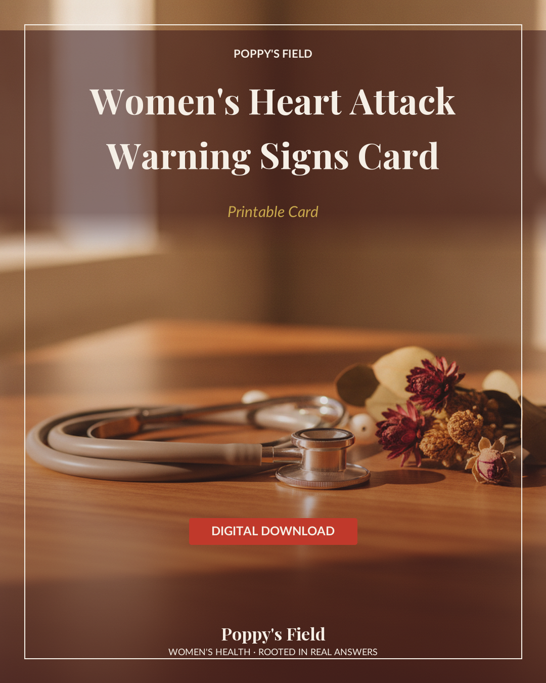 Women's Heart Attack Warning Signs Card — Poppy's Field (hero mockup)