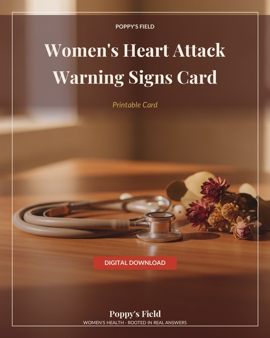 Women's Heart Attack Warning Signs Card — Poppy's Field (hero mockup)