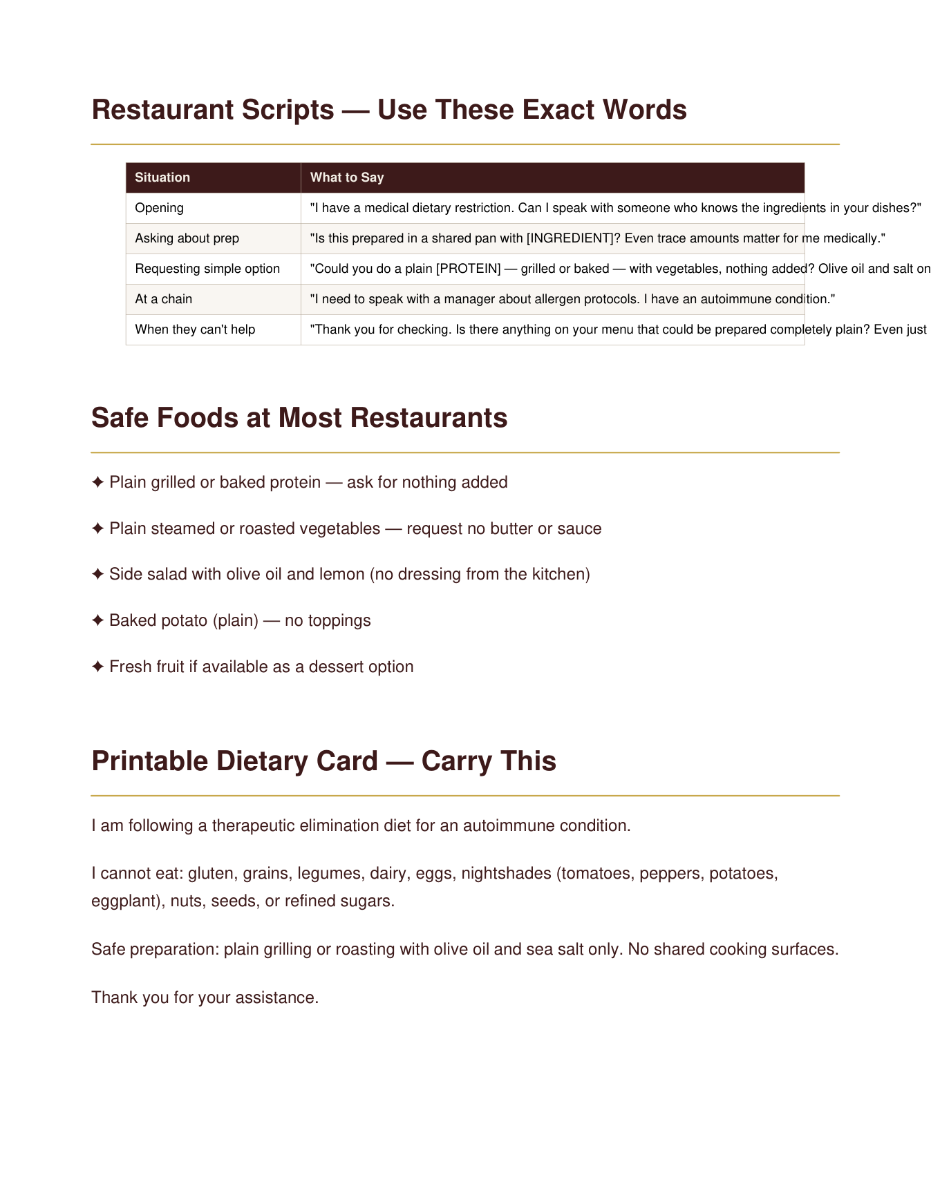 Autoimmune Dining-Out Card | Restaurant Scripts Safe Ordering Wallet Card | Instant Download — Poppy's Field (preview 2)