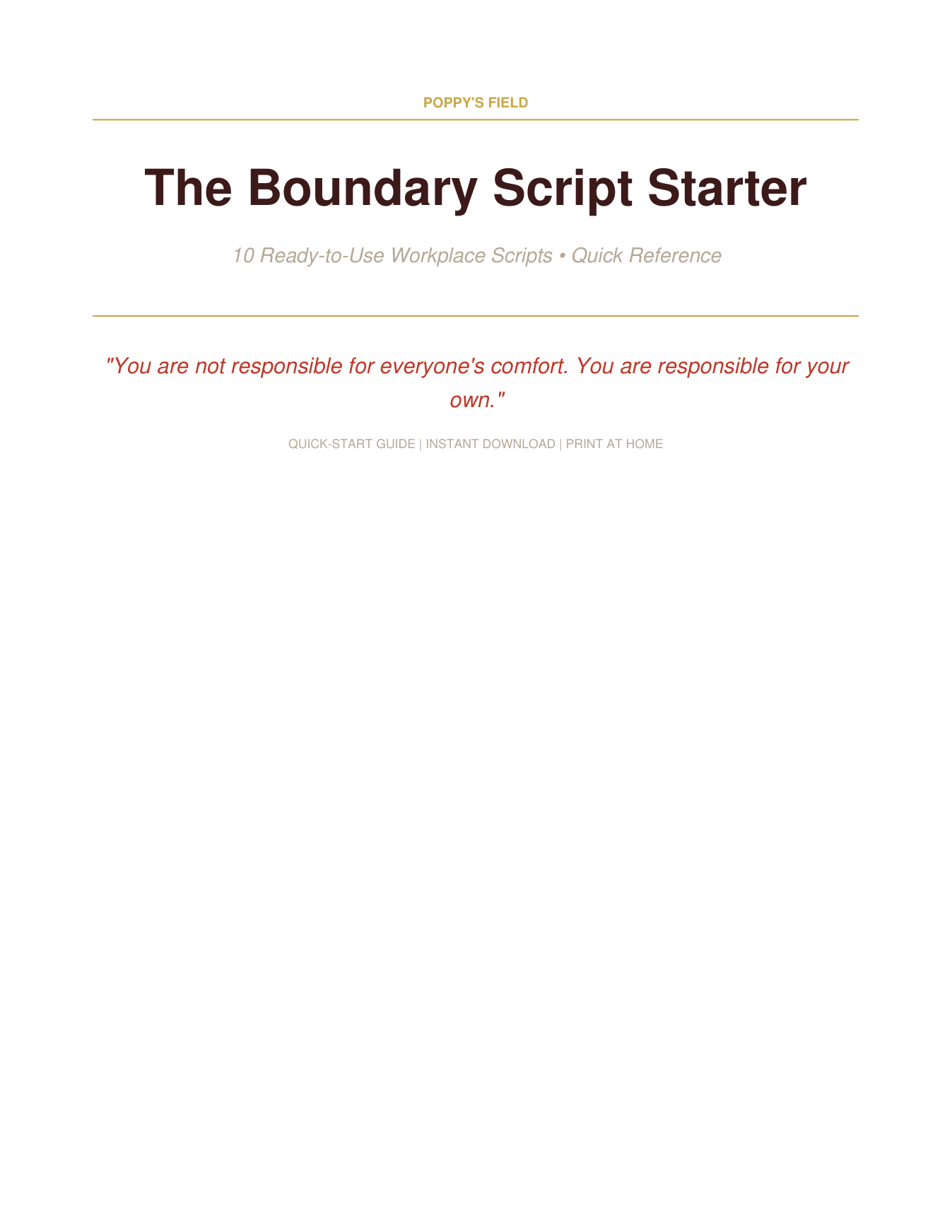 The Boundary Script Starter | 10 Ready-to-Use Workplace Scripts | People-Pleasers Quick Reference | Instant Download — Poppy's Field (preview 1)