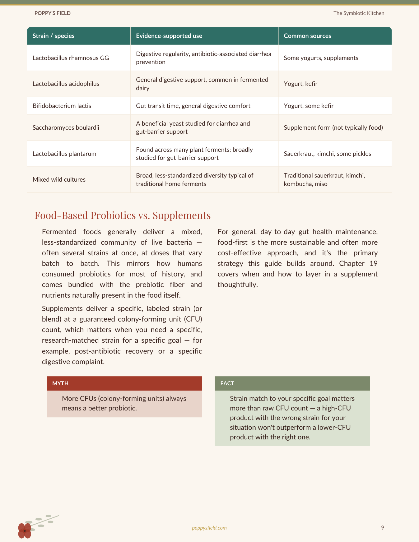 The Symbiotic Kitchen | Prebiotic Probiotic Food Pairing Guide | Gut Health Meal Planner | Instant Download — Poppy's Field (preview 3)