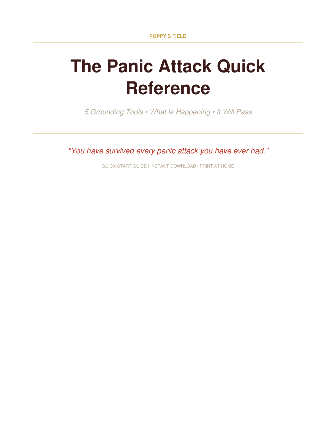 Panic Attack Quick Reference Card | 5-4-3-2-1 Grounding Breathwork Mobile PDF | Instant Download — Poppy's Field (preview 1)