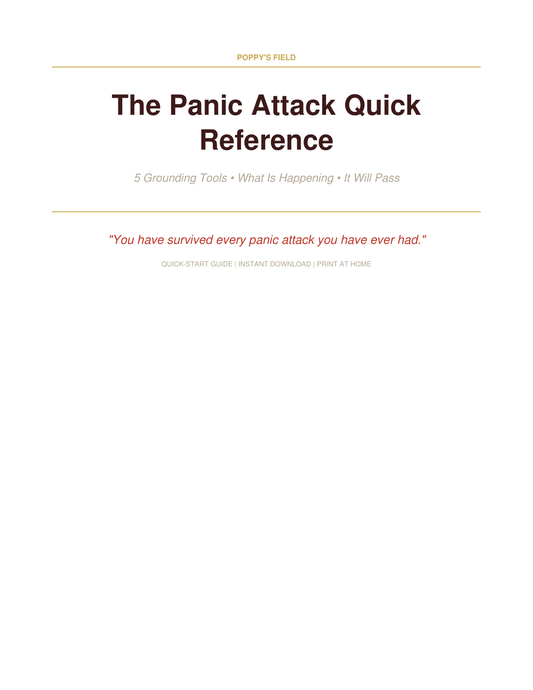Panic Attack Quick Reference Card | 5-4-3-2-1 Grounding Breathwork Mobile PDF | Instant Download — Poppy's Field (preview 1)