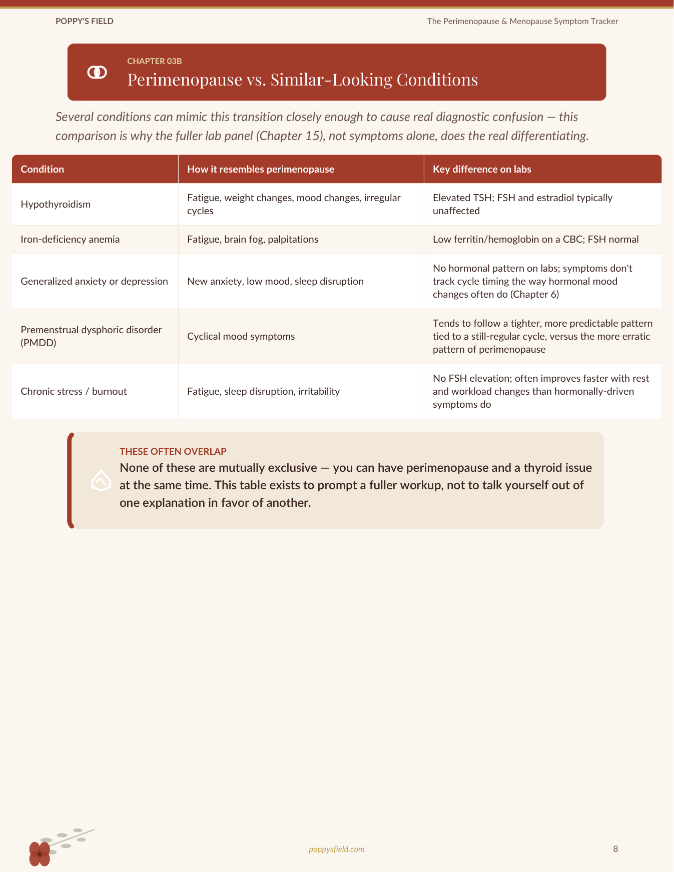 Perimenopause Symptom Tracking Journal | 90-Day Daily Log | Women Over 40 | Instant Download — Poppy's Field (preview 2)