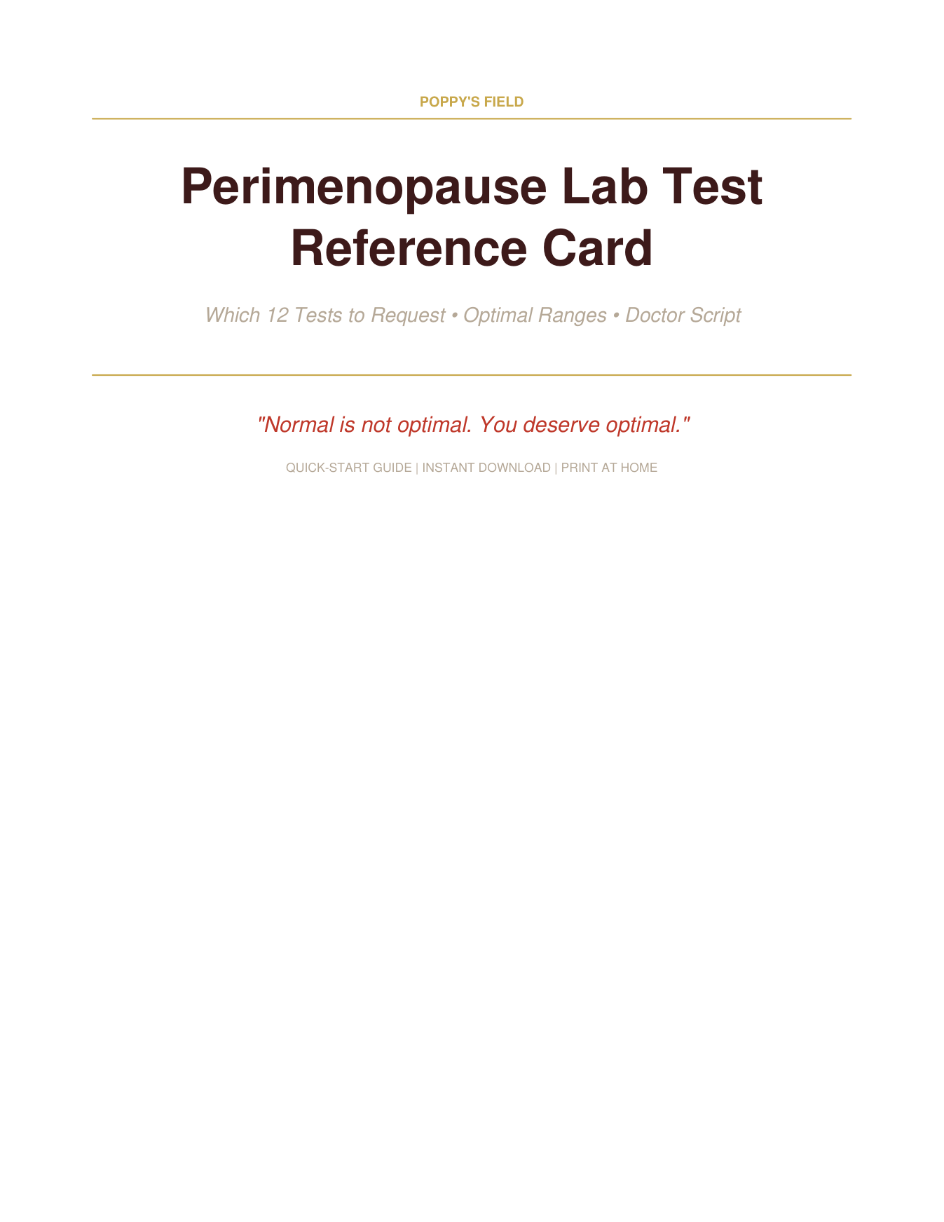 Perimenopause Doctor Visit Prep Card | 12 Essential Lab Tests & Optimal Ranges Script — Poppy's Field (preview 1)