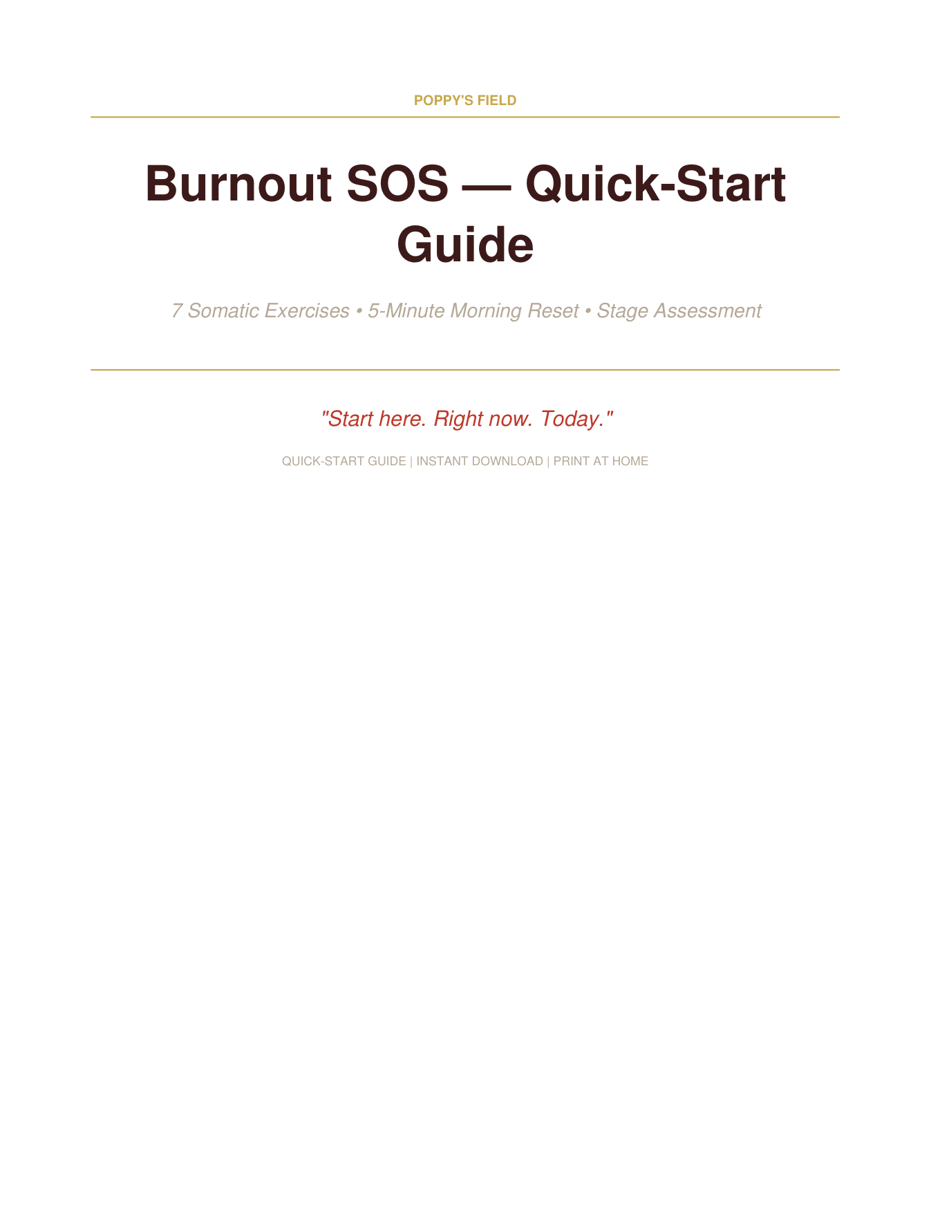 Burnout SOS Quick-Start Guide | 7 Somatic Exercises for Immediate Nervous System Relief | Instant Download — Poppy's Field (preview 1)
