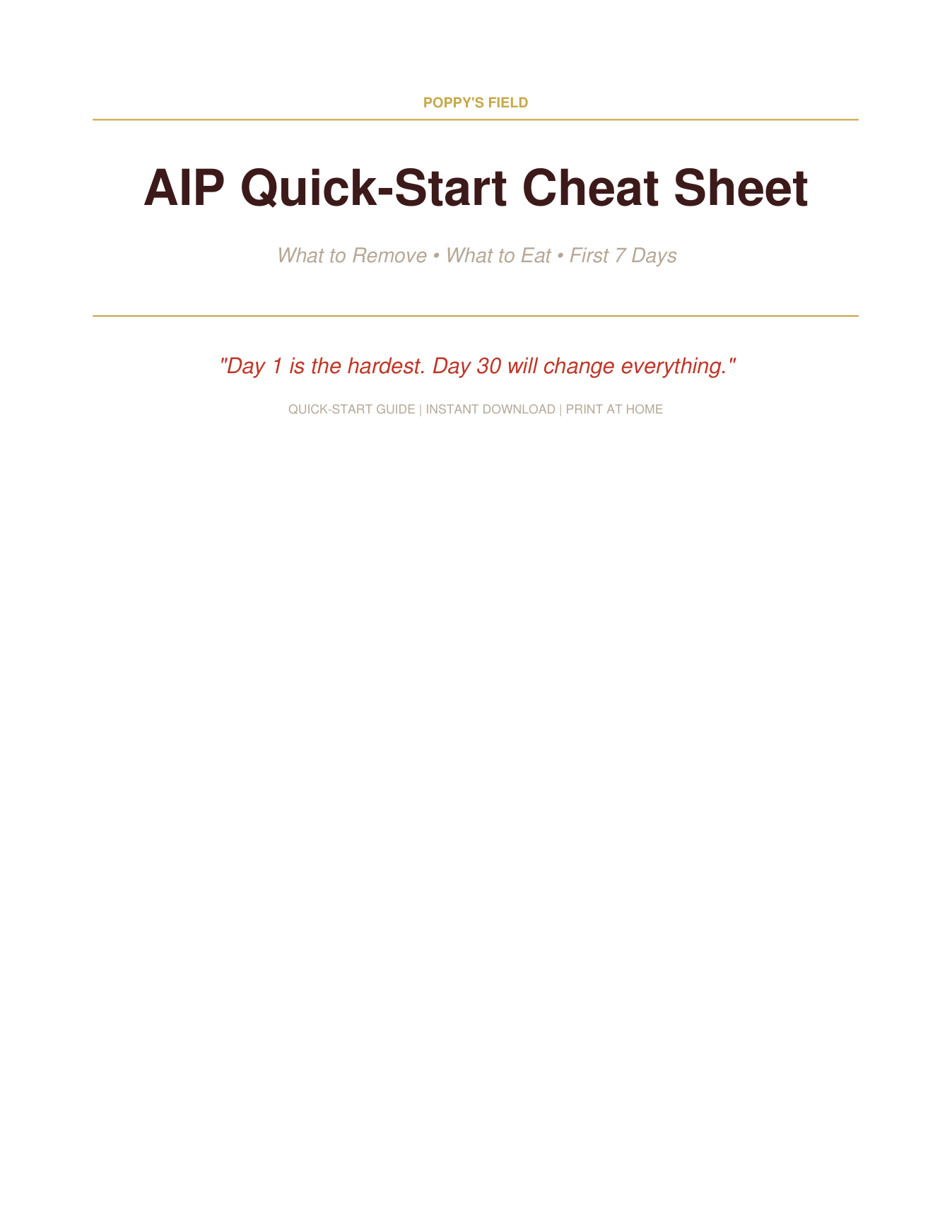 AIP Quick-Start Cheat Sheet | Autoimmune Protocol Phase 1 Food List First 7 Days | Instant Download — Poppy's Field (preview 1)