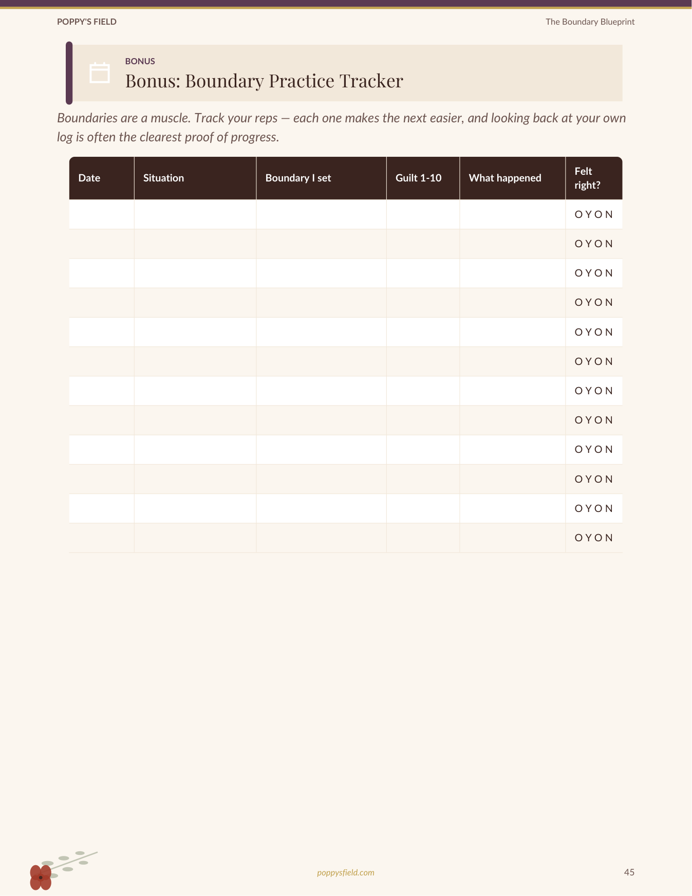 The Boundary Blueprint | Script-Based Journal for Workplace Agency | People-Pleasers Guide | Instant Download — Poppy's Field (preview 3)
