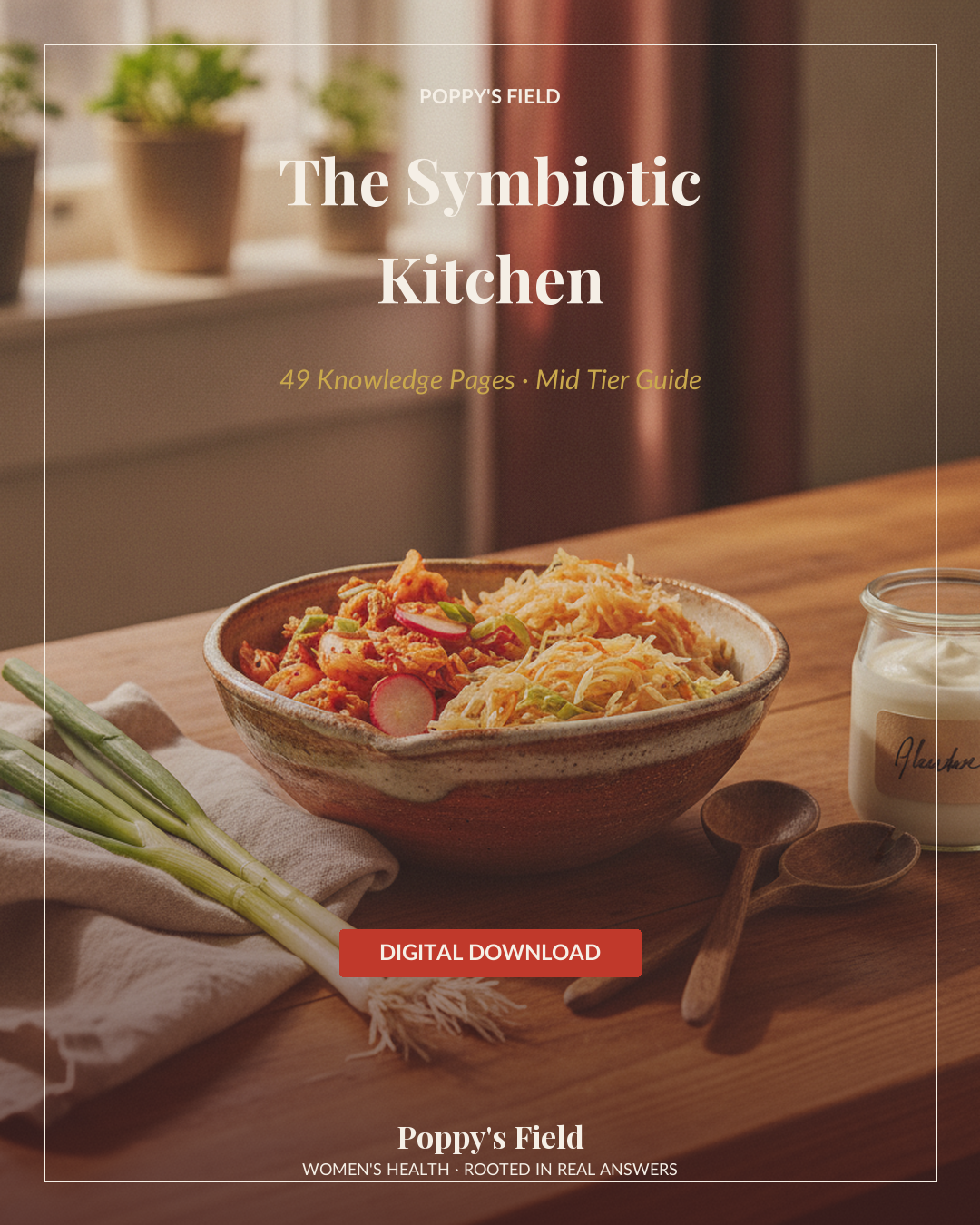 The Symbiotic Kitchen | Prebiotic Probiotic Food Pairing Guide | Gut Health Meal Planner | Instant Download — Poppy's Field (cover)