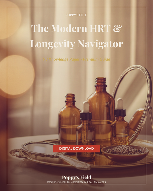 The Modern HRT & Longevity Navigator — Poppy's Field (cover)