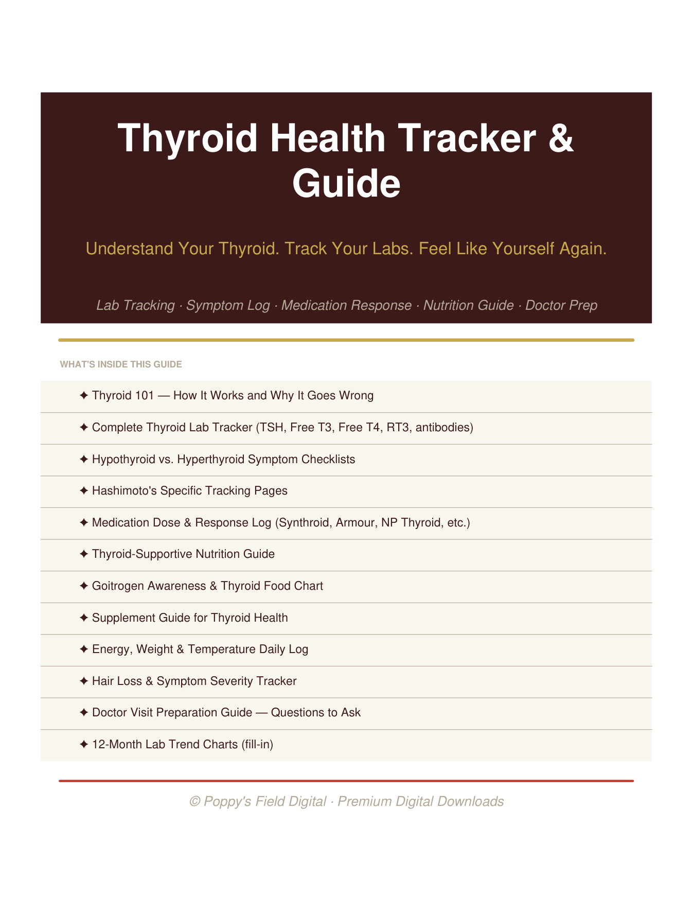 Thyroid Health Tracker and Guide | Lab Results Symptom Log Doctor Script — Poppy's Field