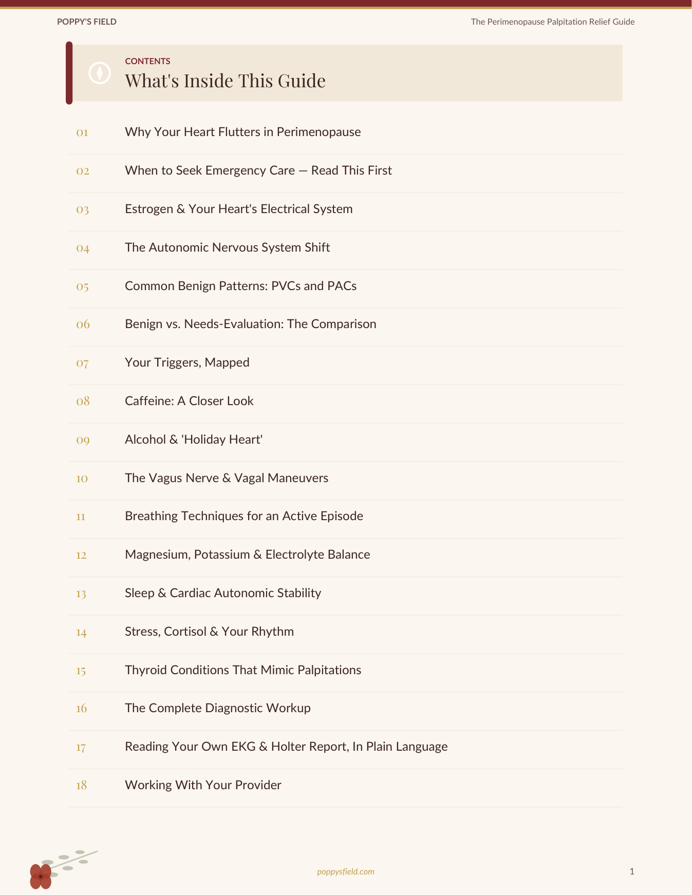 Perimenopause Palpitation Relief Guide | 5 Vagal Maneuvers Heart Flutters Hormonal | Instant Download — Poppy's Field (preview 1)