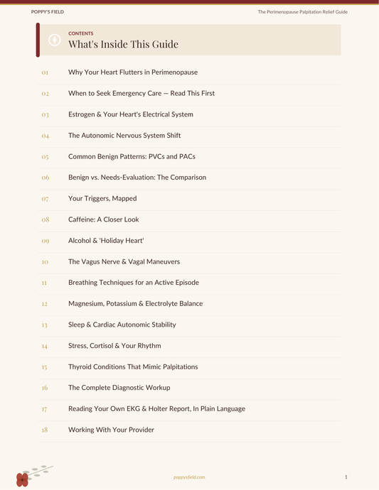 Perimenopause Palpitation Relief Guide | 5 Vagal Maneuvers Heart Flutters Hormonal | Instant Download — Poppy's Field (preview 1)
