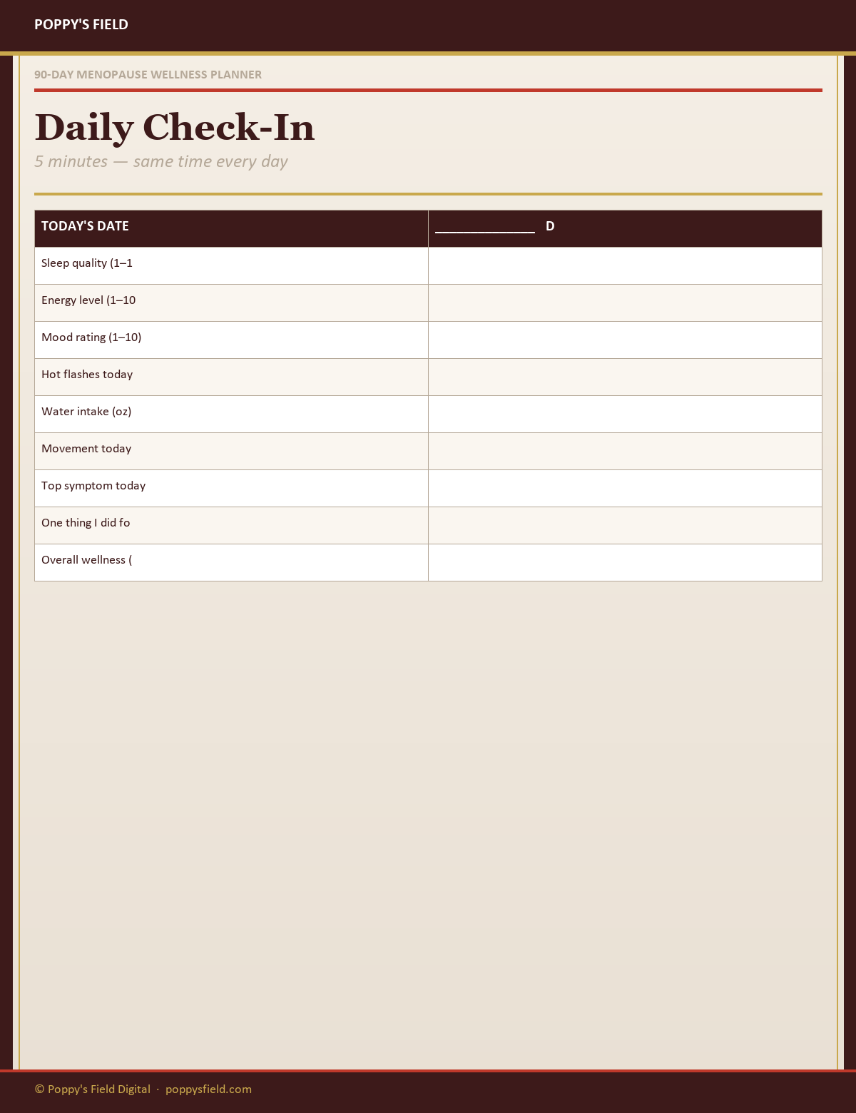90-Day Menopause Wellness Planner | Daily Tracker Symptom Log Self-Care System | Women Over 40 | Instant Download
