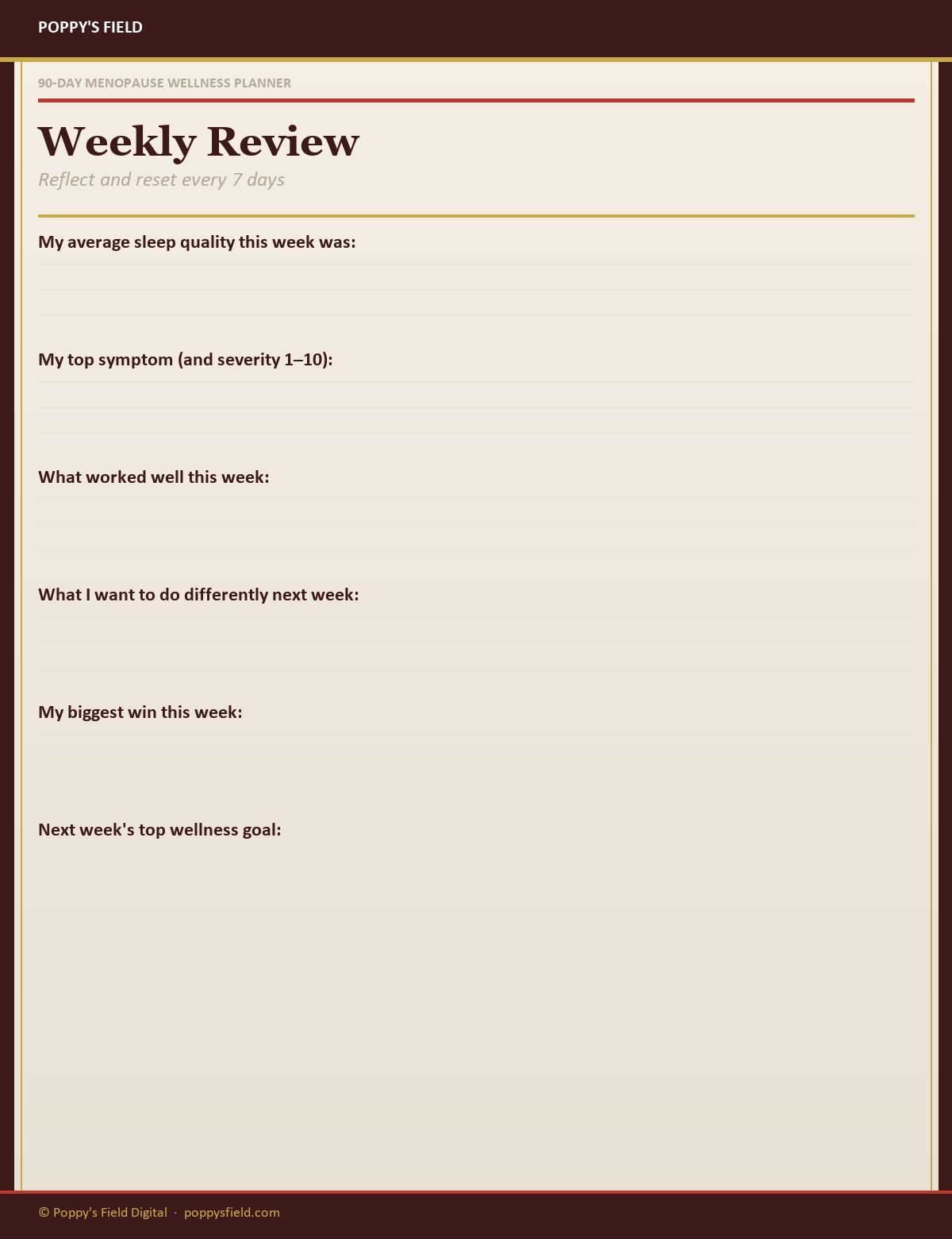 90-Day Menopause Wellness Planner | Daily Tracker Symptom Log Self-Care System | Women Over 40 | Instant Download