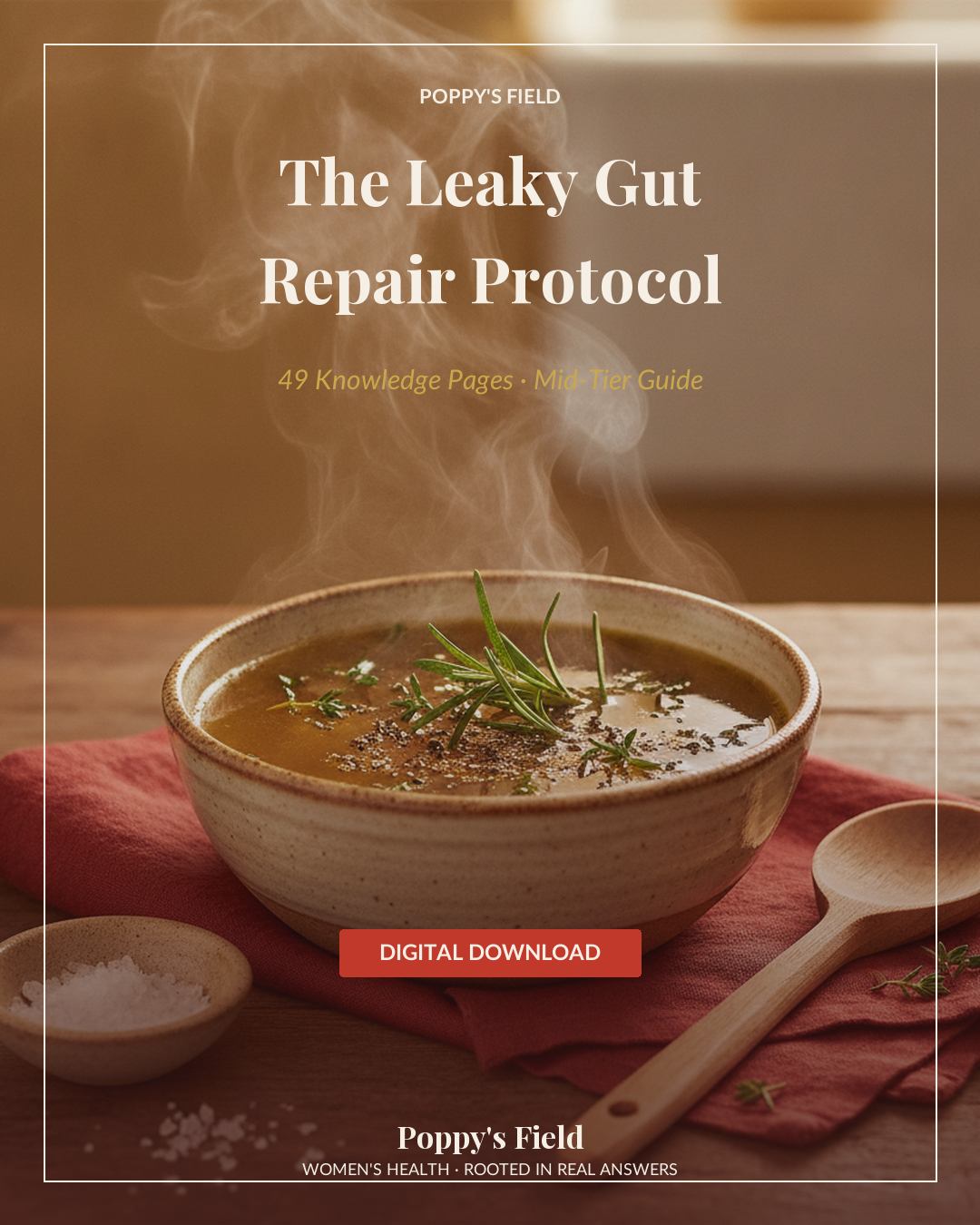 The Leaky Gut Repair Protocol & Food Journal | Gut Healing Guide Bloat Trigger Tracker | Instant Download — Poppy's Field (cover)