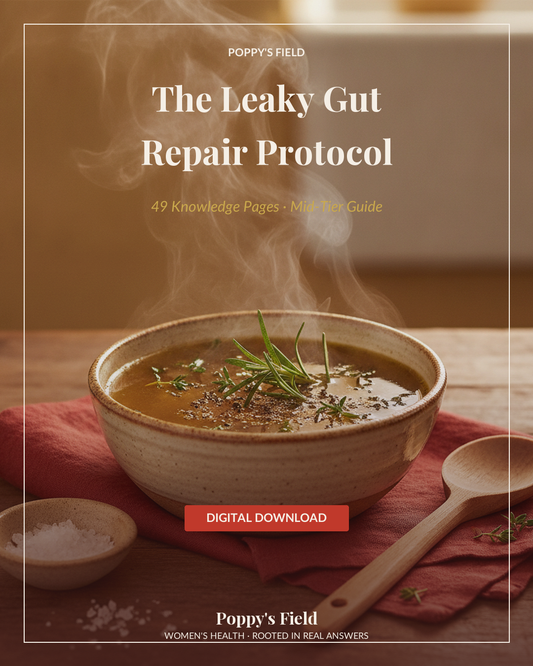 The Leaky Gut Repair Protocol & Food Journal | Gut Healing Guide Bloat Trigger Tracker | Instant Download — Poppy's Field (cover)