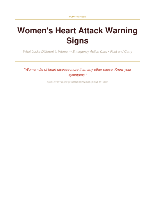 Women's Heart Attack Warning Signs Card — Poppy's Field (preview page 1)
