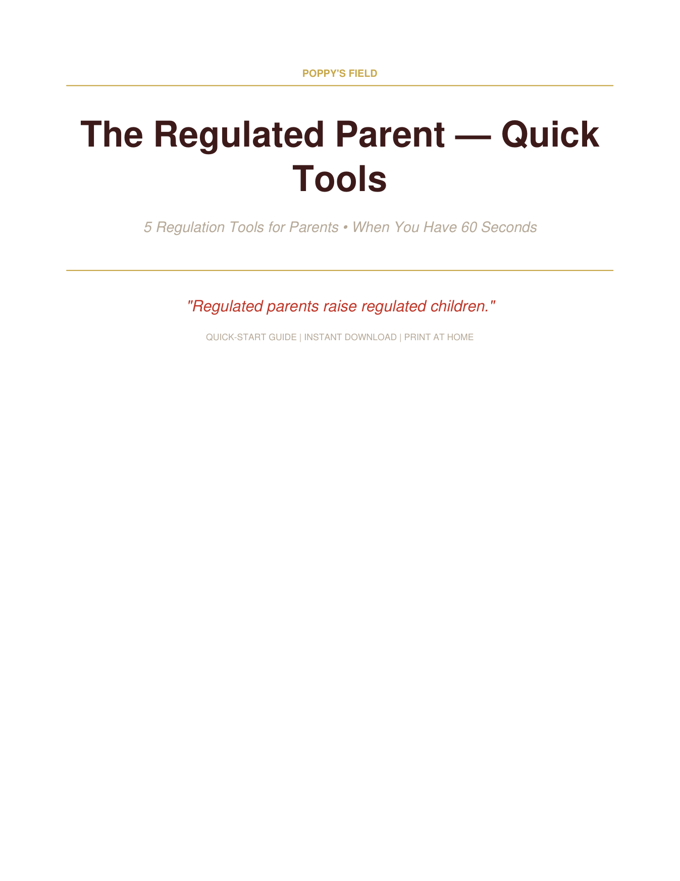 The Regulated Parent Quick Tools — Poppy's Field (preview page 1)