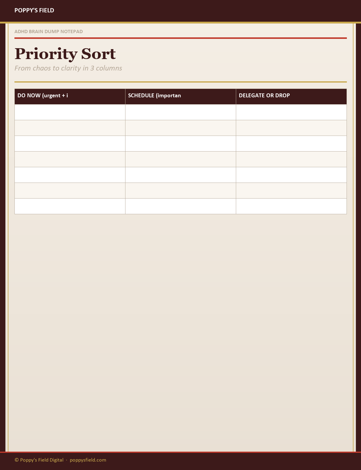 ADHD Brain Dump Notepad | 30 Dump Sheets Mind Map Priority Filter | Neurodivergent Women | Instant Download