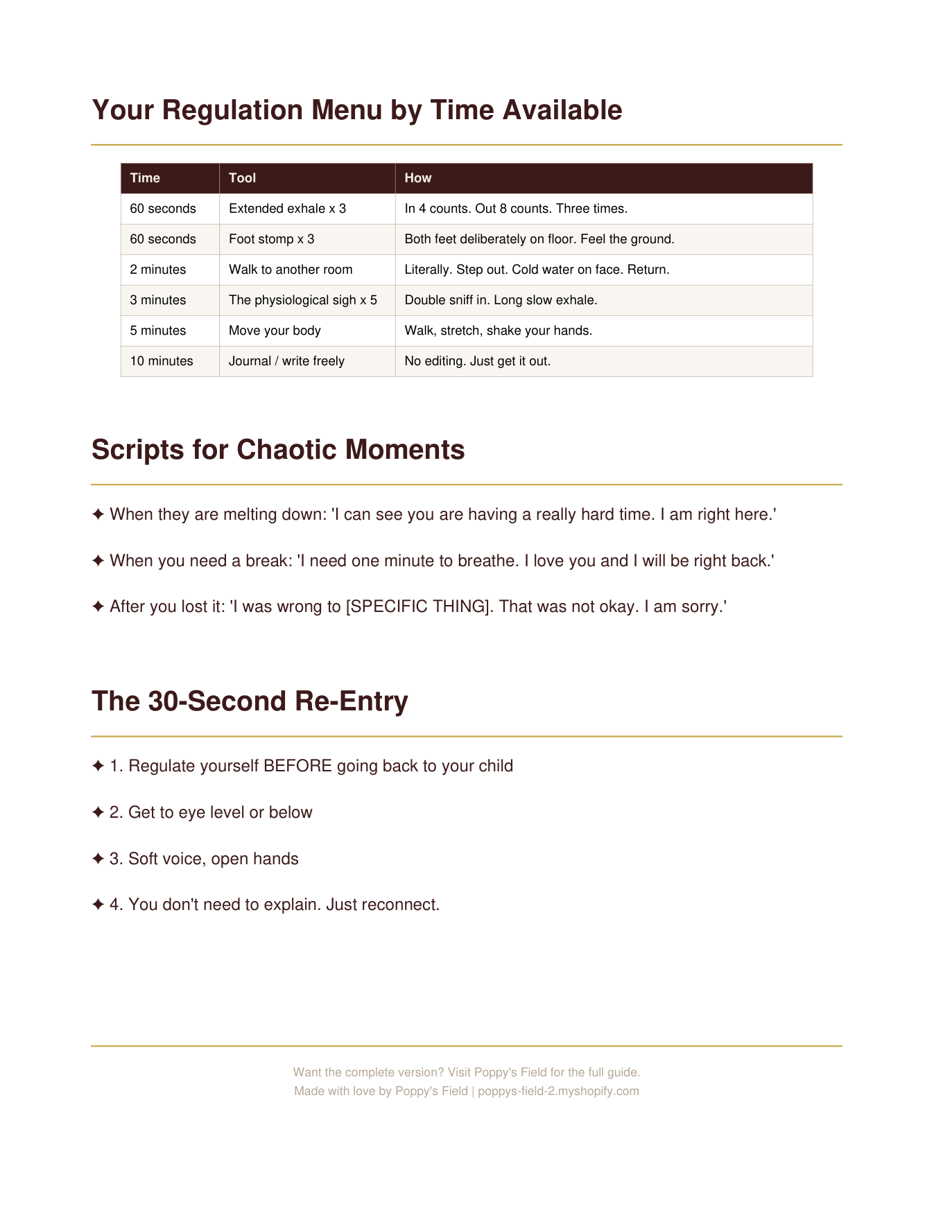 The Regulated Parent Quick Tools — Poppy's Field (preview page 2)