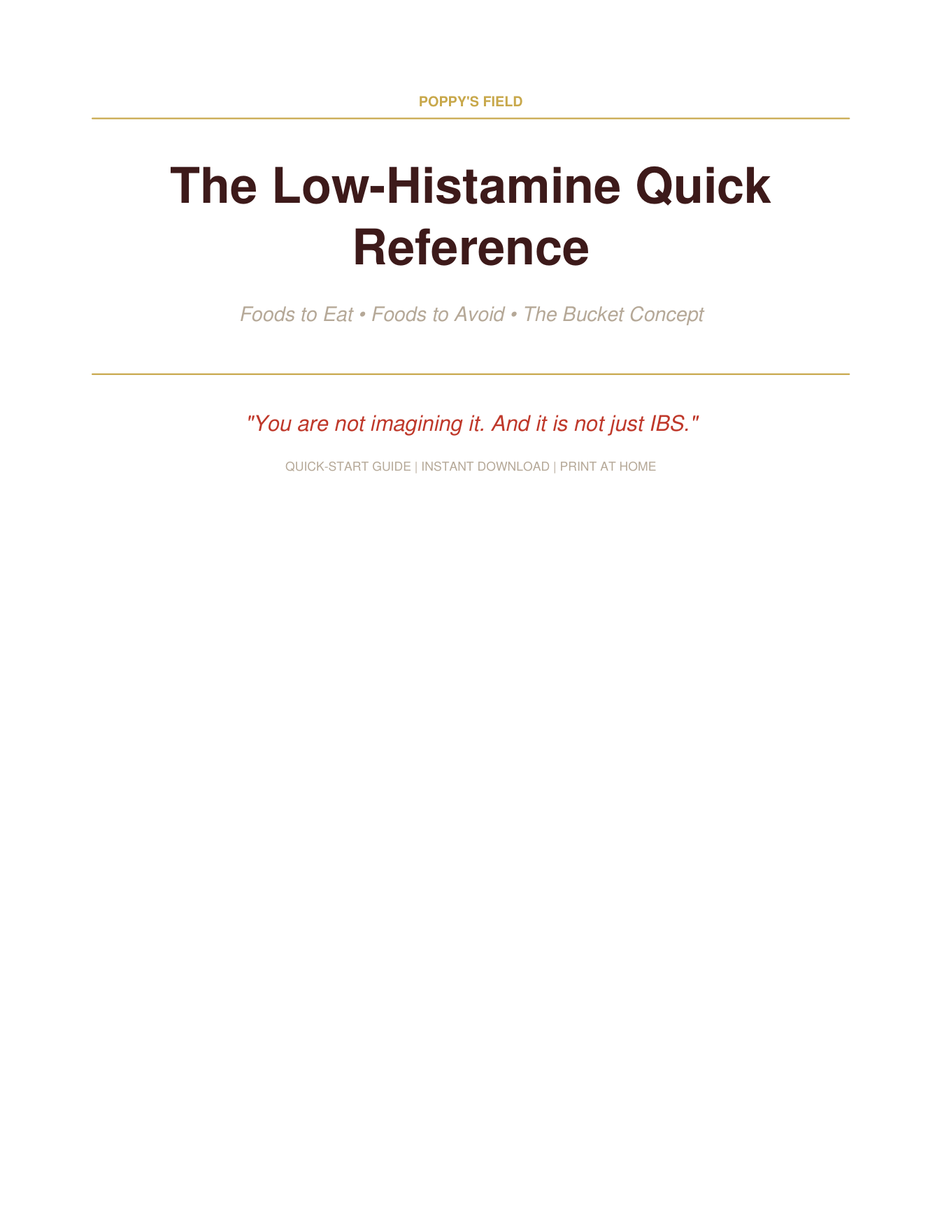 Low-Histamine Quick Reference | Safe vs Avoid Food List Histamine Bucket Guide | Instant Download — Poppy's Field (preview 1)