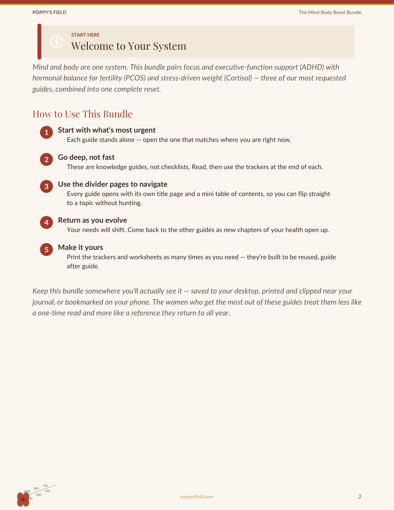 The Mind-Body Reset Bundle | ADHD Planner PCOS System Cortisol Blueprint — Poppy's Field