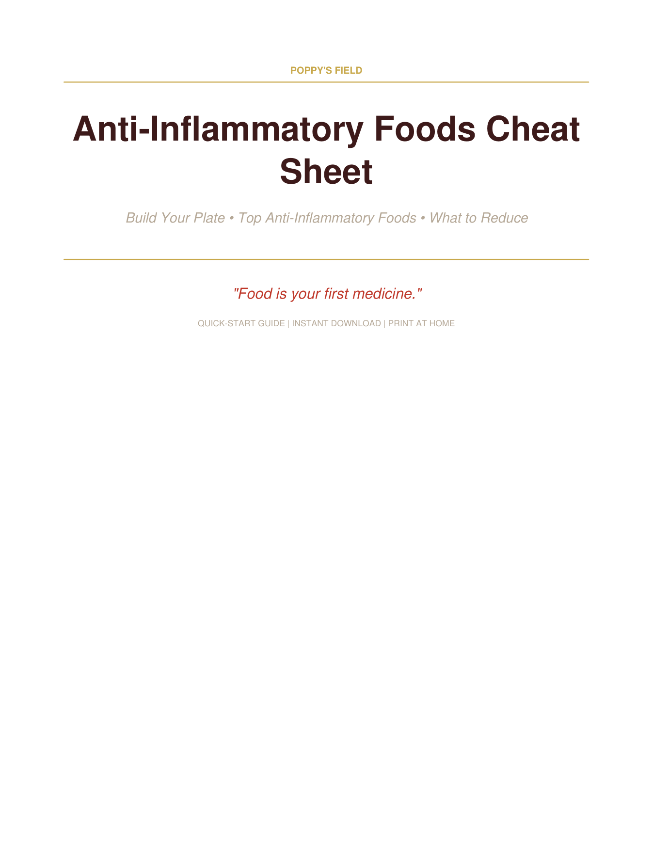 Anti-Inflammatory Foods Cheat Sheet | Best Foods for Hormonal Balance Women | Instant Download — Poppy's Field (preview 1)