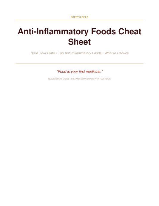Anti-Inflammatory Foods Cheat Sheet | Best Foods for Hormonal Balance Women | Instant Download — Poppy's Field (preview 1)
