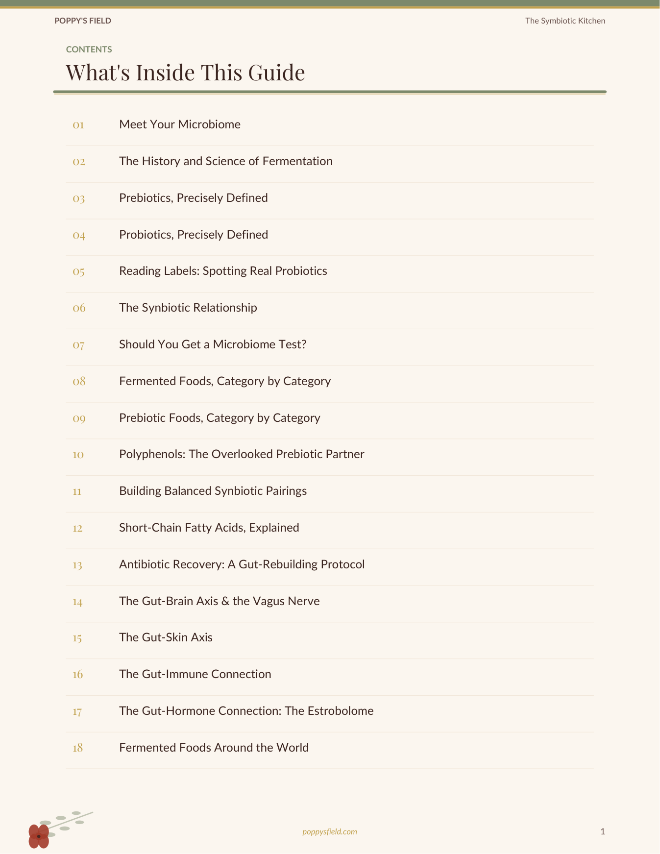 The Symbiotic Kitchen | Prebiotic Probiotic Food Pairing Guide | Gut Health Meal Planner | Instant Download — Poppy's Field (preview 1)