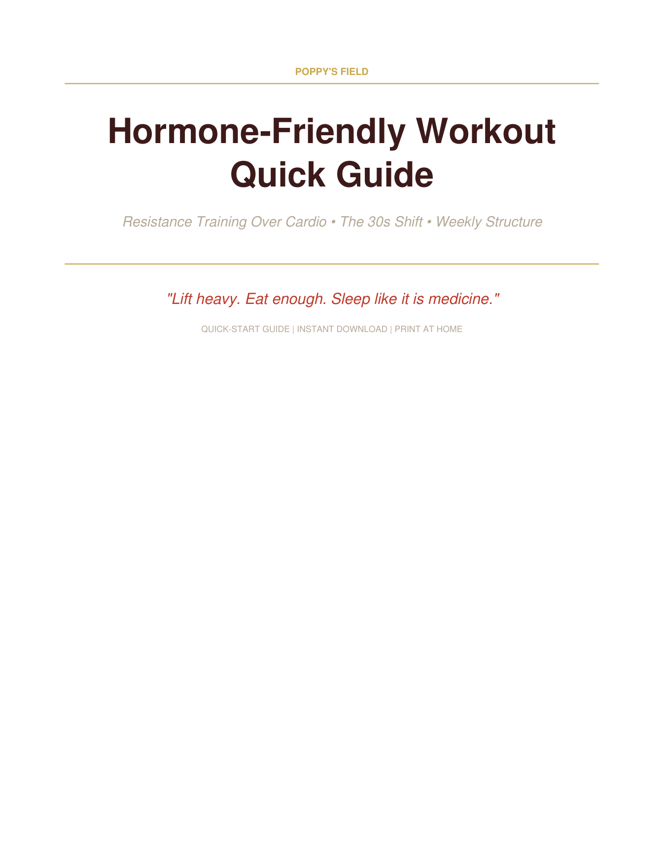 Hormone-Friendly Workout Quick Guide | Resistance Training Women in 30s Weekly Structure | Instant Download — Poppy's Field (preview 1)