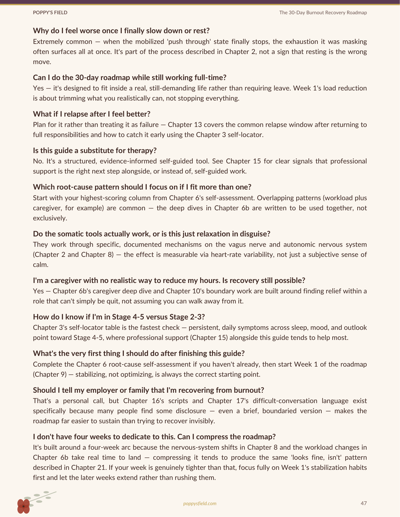 The 30-Day Burnout Recovery Roadmap | Somatic Healing Journal for Nervous System Reset | Instant Download — Poppy's Field (preview 4)
