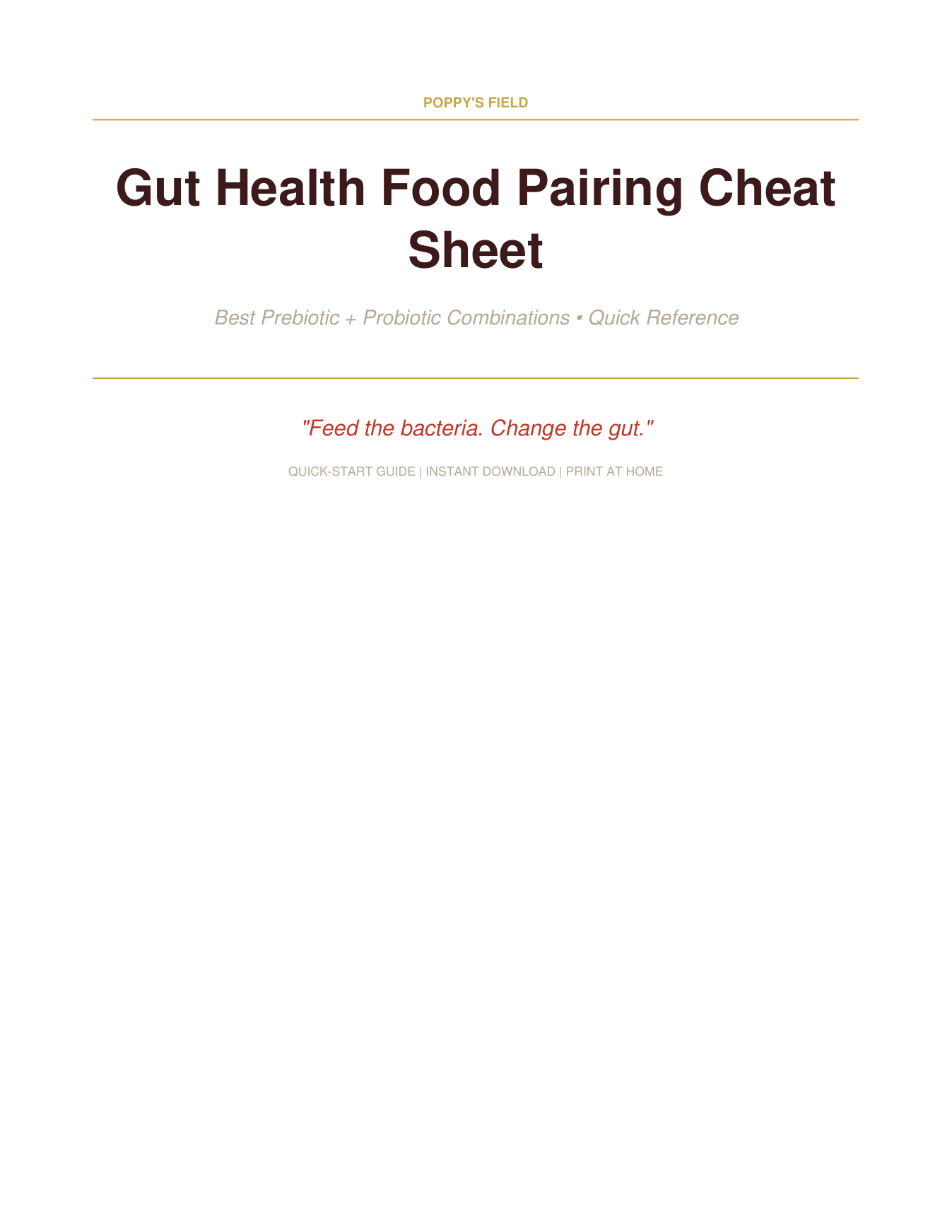 Gut Health Food Pairing Cheat Sheet | 15 Best Probiotic + Prebiotic Combinations | Instant Download — Poppy's Field (preview 1)