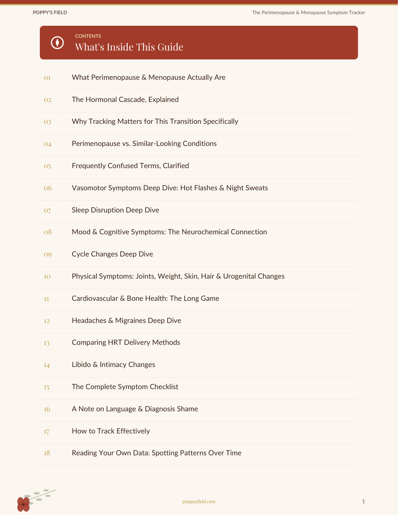Perimenopause Hormone Journal | 6-Month Daily Symptom Tracker | Menopause Health | Instant Download — Poppy's Field (preview 1)