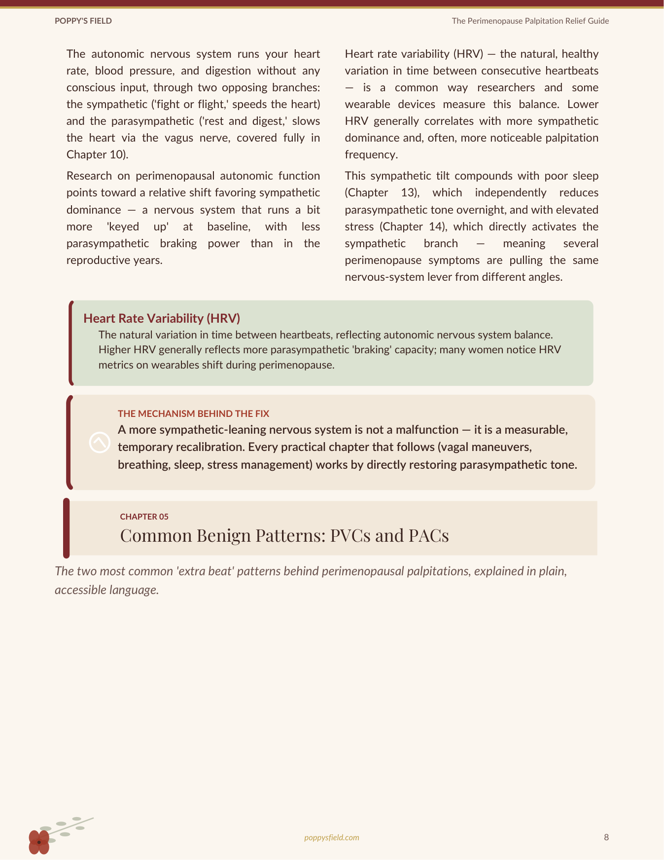 Perimenopause Palpitation Relief Guide | 5 Vagal Maneuvers Heart Flutters Hormonal | Instant Download — Poppy's Field (preview 2)