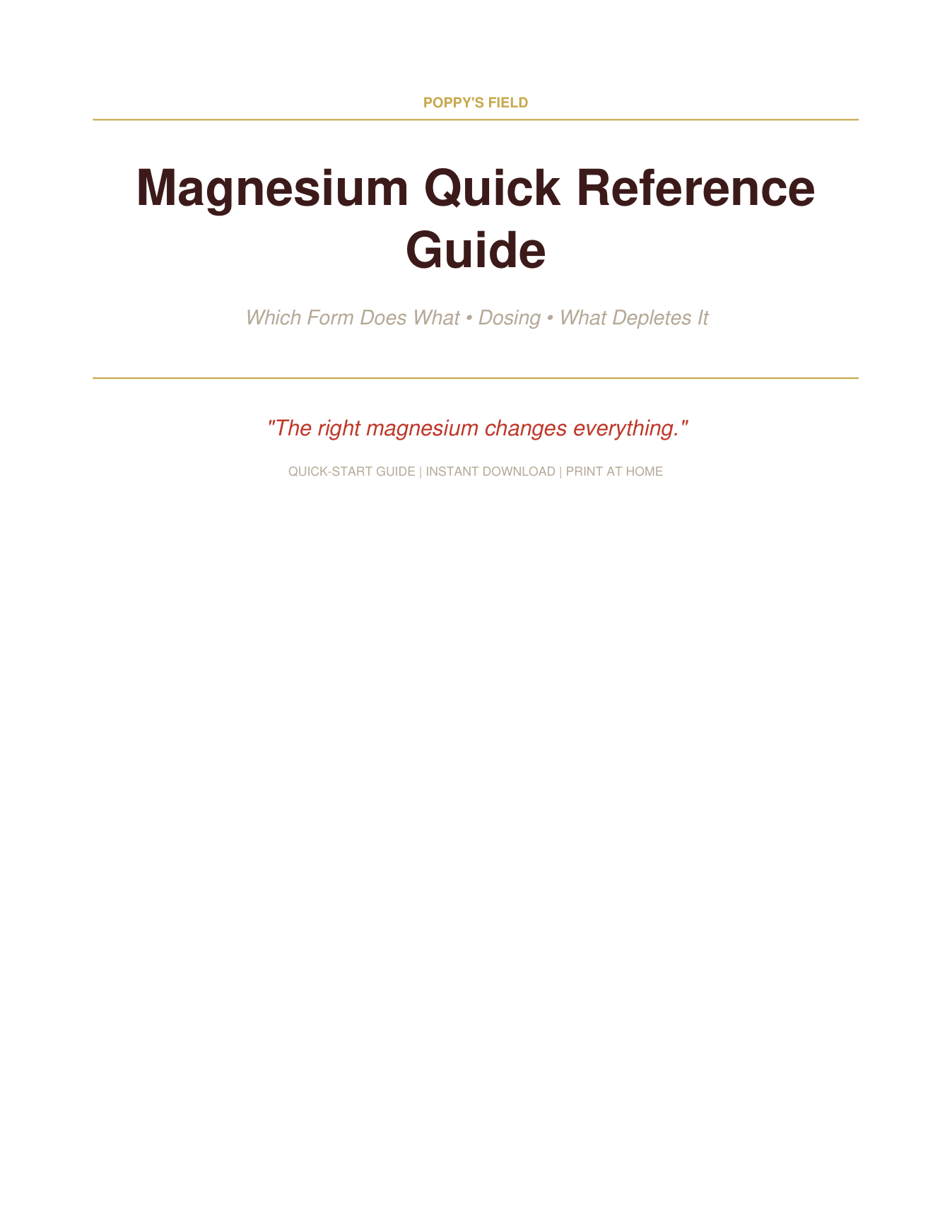 Magnesium Quick Reference Guide | Which Form for Heart Sleep Anxiety Muscle Pain | Instant Download — Poppy's Field (preview 1)