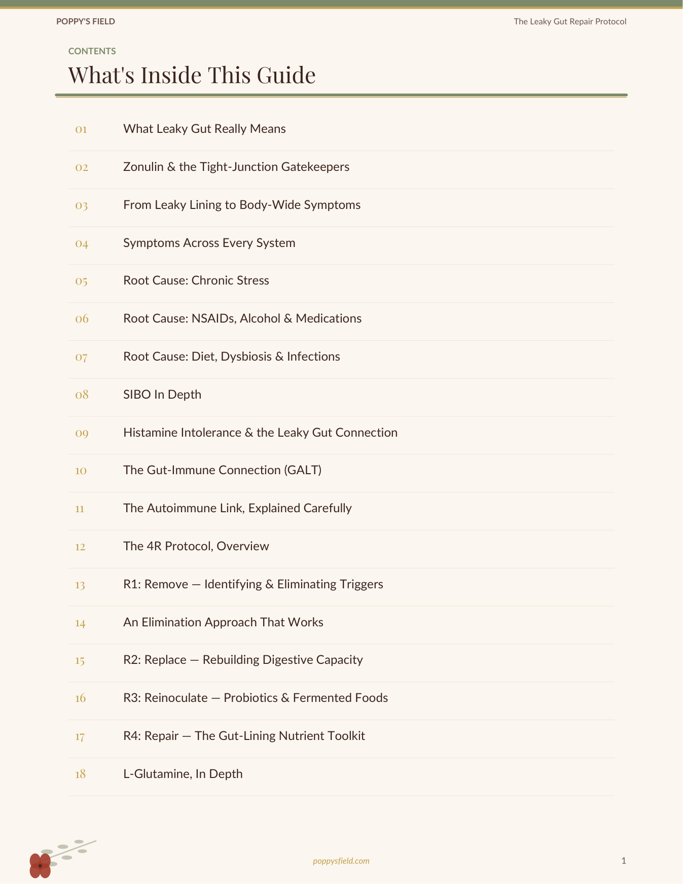 The Leaky Gut Repair Protocol & Food Journal | Gut Healing Guide Bloat Trigger Tracker | Instant Download — Poppy's Field (preview 1)