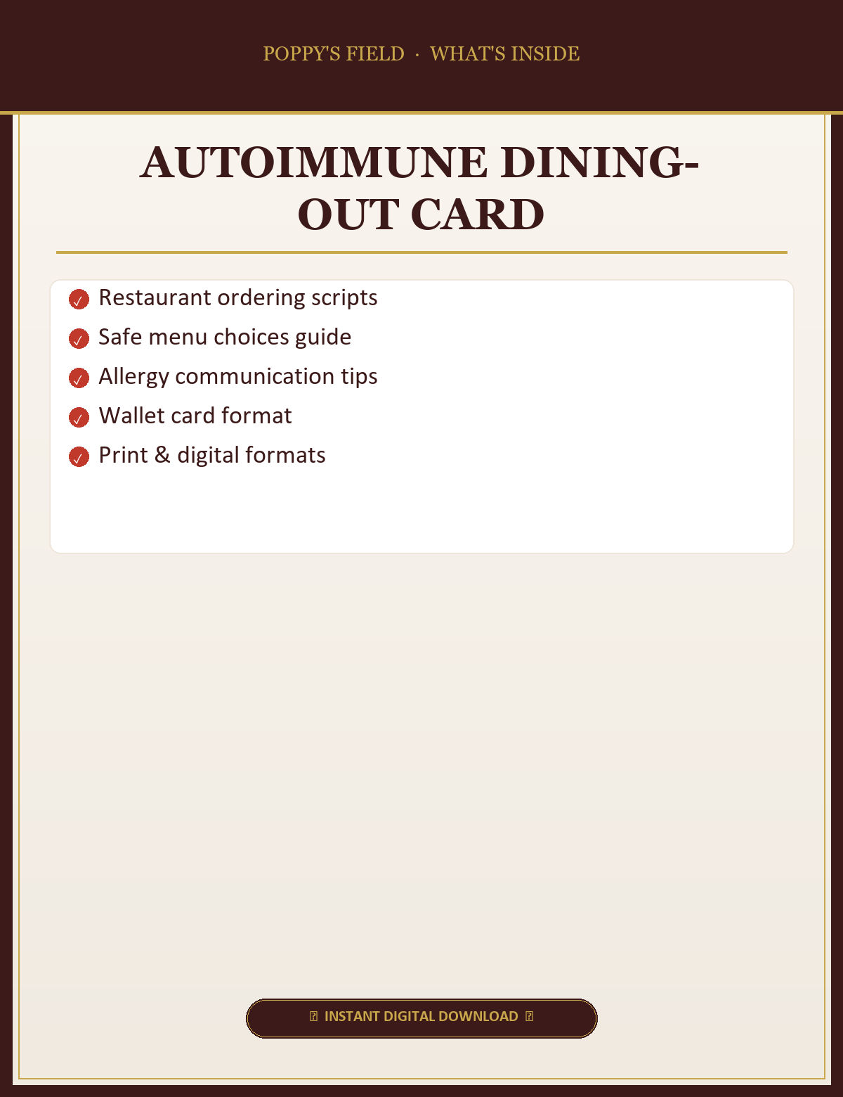 Autoimmune Dining-Out Card — What's Inside