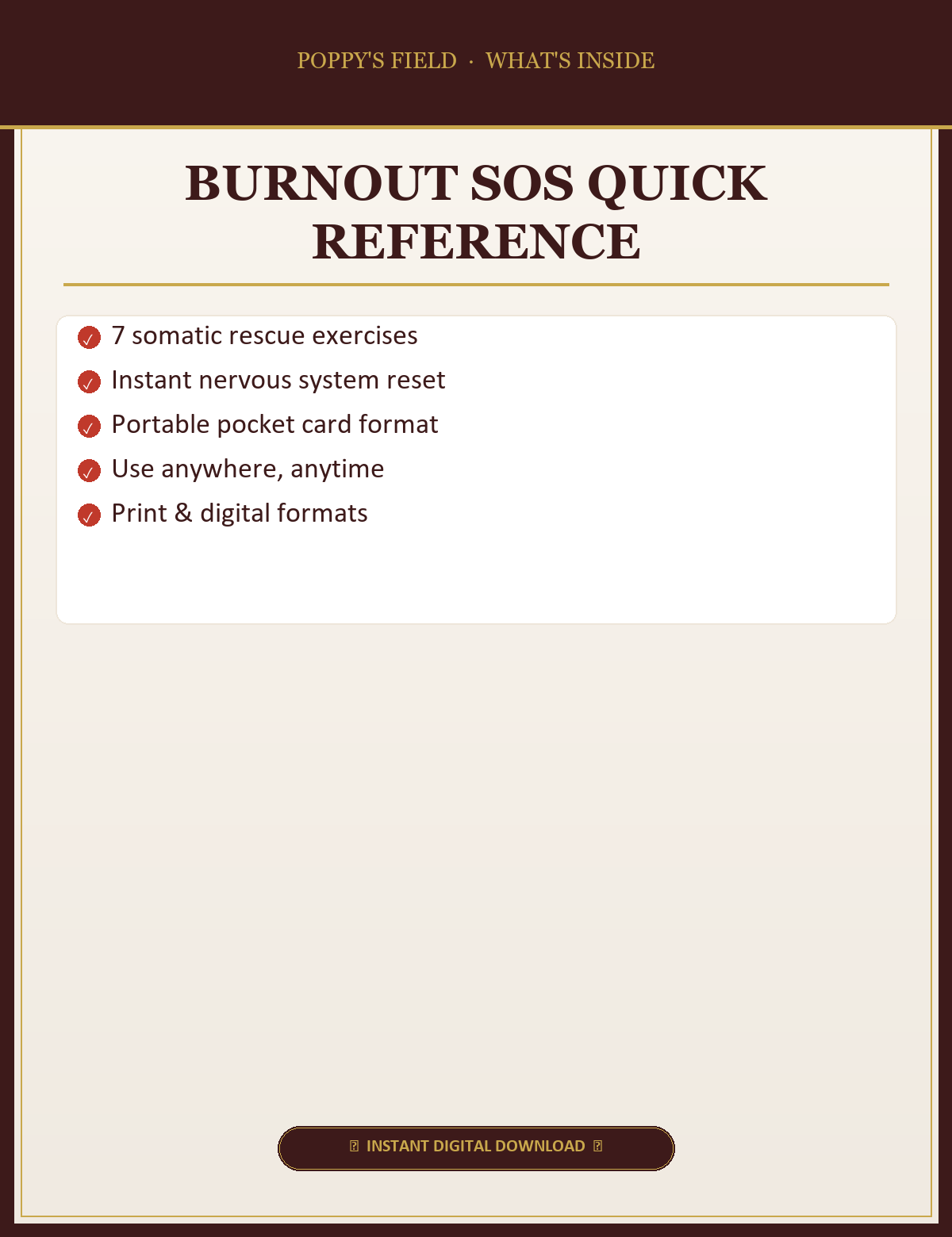 Burnout SOS Quick Reference — What's Inside