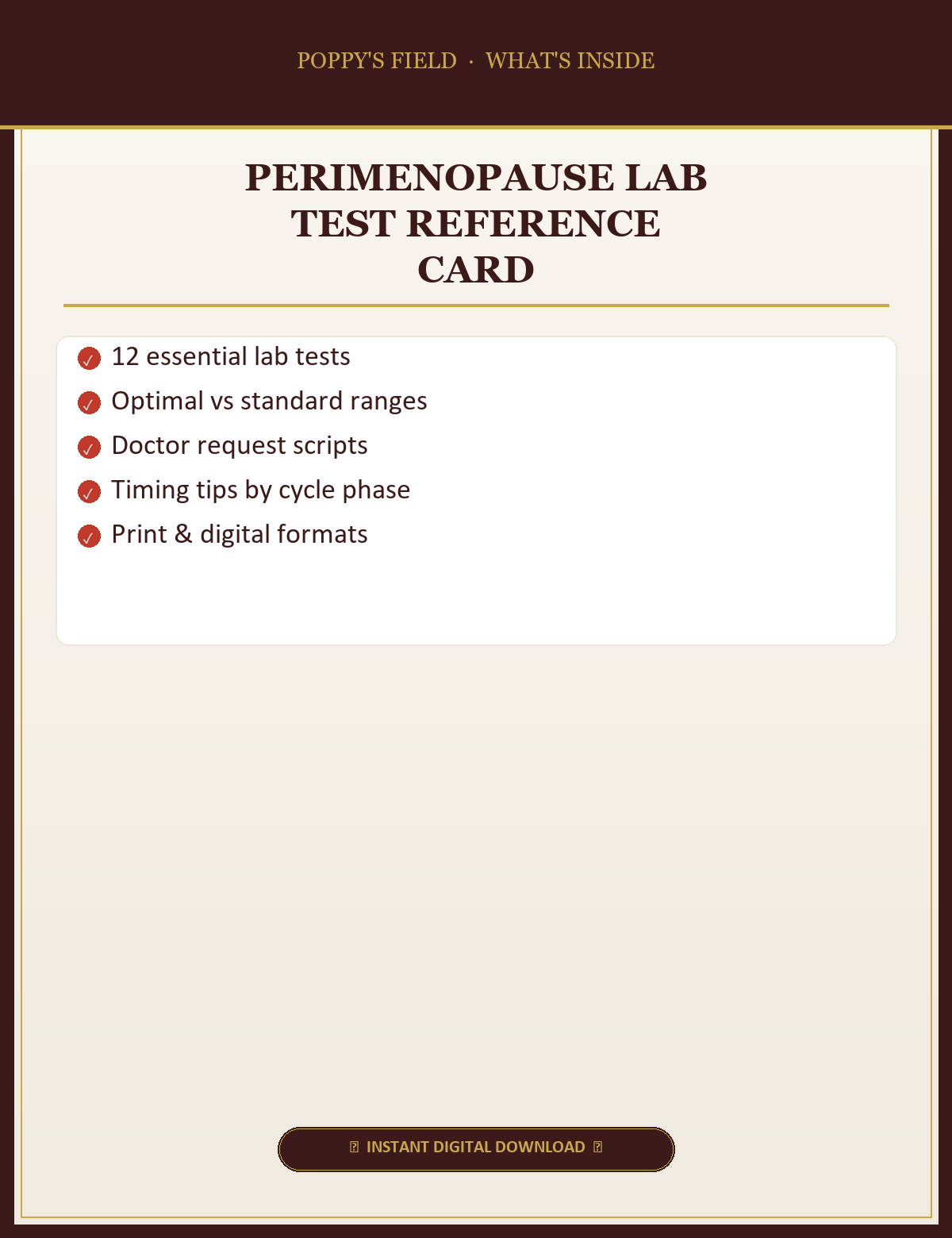 Perimenopause Lab Test Reference Card — What's Inside